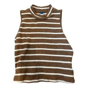 Old Navy Womens Brown & White Striped Ribbed Sleeveless Mock Neck Top XL Snug